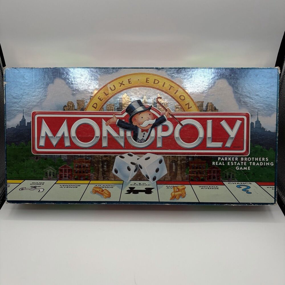 VINTAGE Monopoly Deluxe Edition COMPLETE Parker Brothers 1995 Golden Tokens